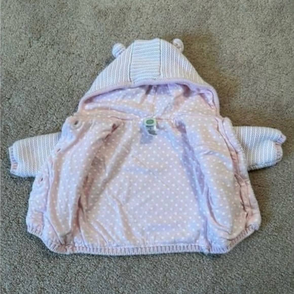 Little Me Pink and White Knit Baby Bear Hooded Sweater Jacket - Picture 5 of 7